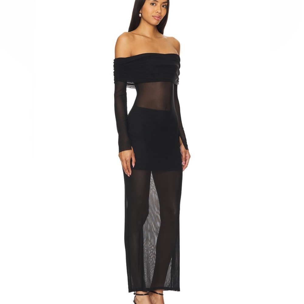 Lovers + Friends Black Sheer Off-Shoulder Dress